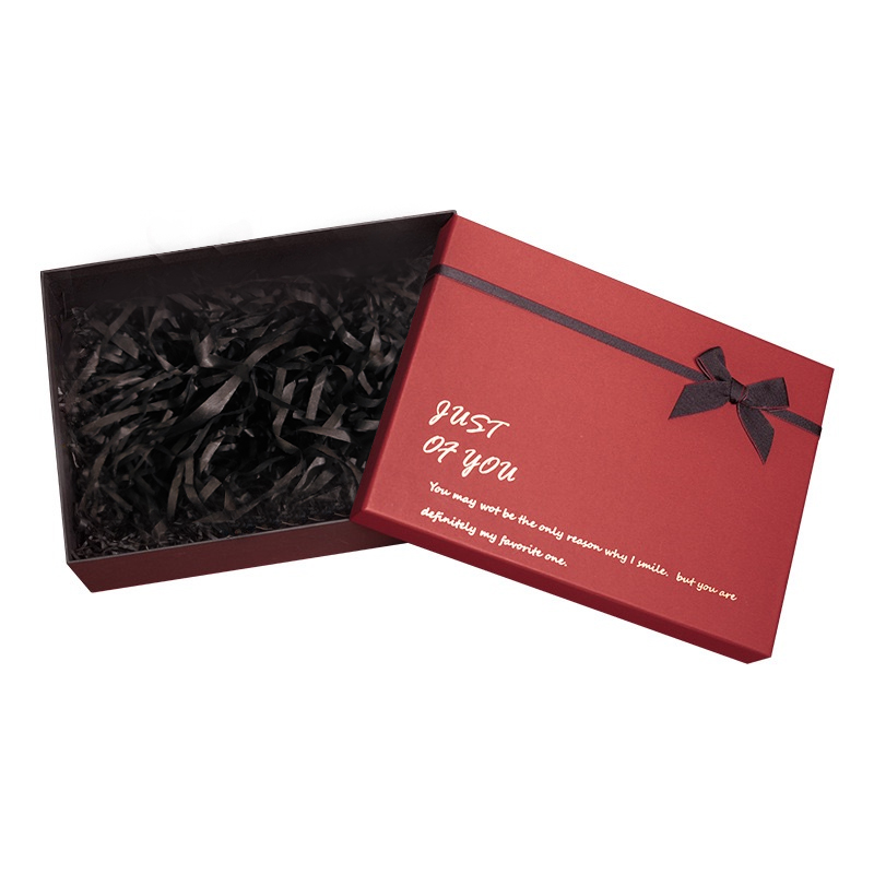 深红色蝴蝶结礼盒+袋子+拉菲草 空礼盒不带灯